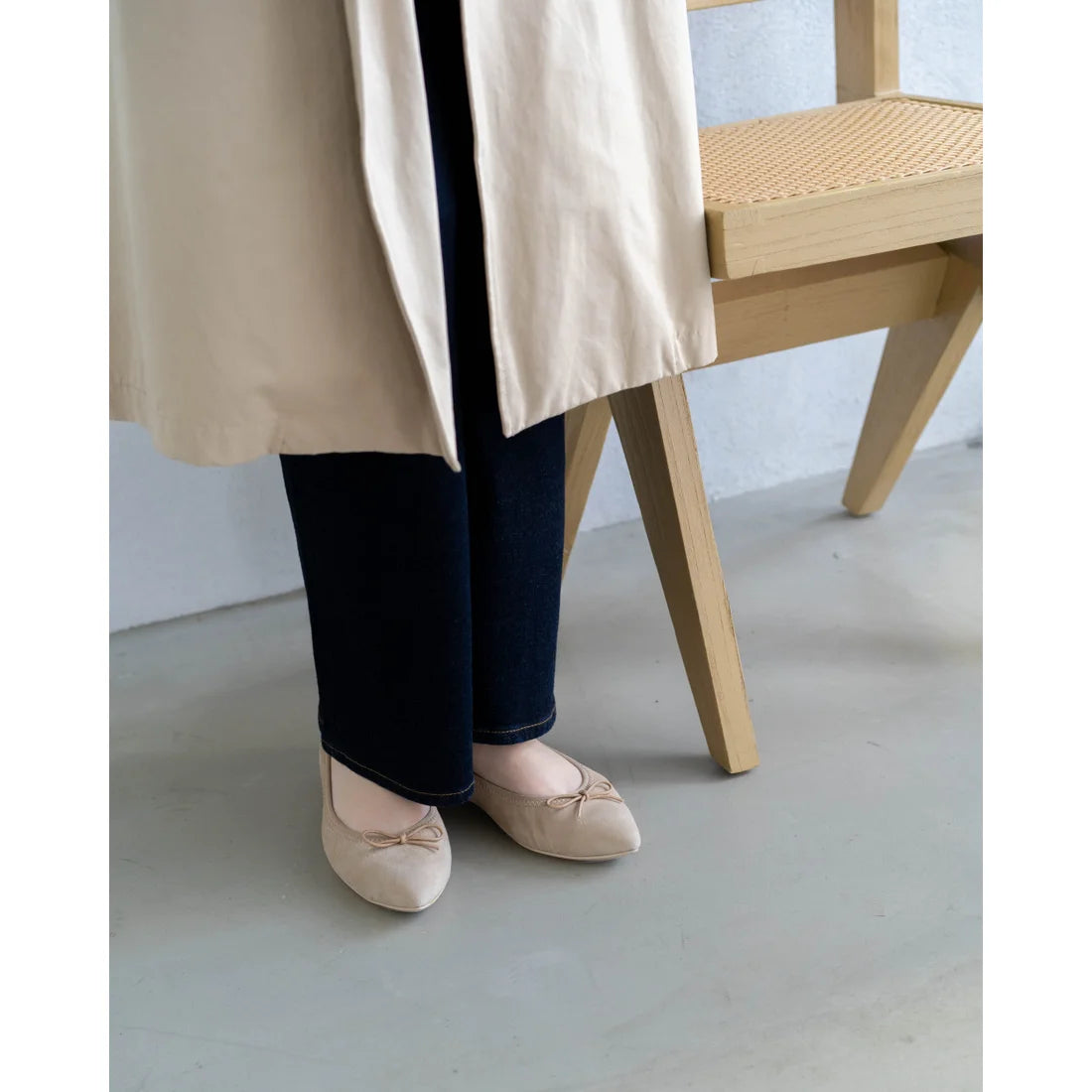 日本製【珍珠色調防水】Emma Francis尖頭平底芭蕾舞鞋 (01b-L S108) (Beige leather suede)（ベージュ レザースエード）
