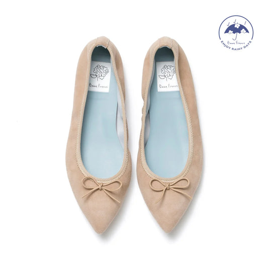 日本製【珍珠色調防水】Emma Francis尖頭平底芭蕾舞鞋 (01b-L S108) (Beige leather suede)（ベージュ レザースエード）