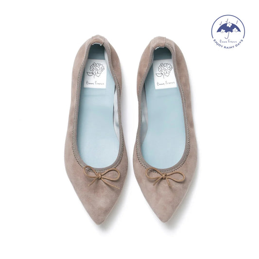 日本製【珍珠色調防水】Emma Francis尖頭平底芭蕾舞鞋(01b-L S155)(Charcoal grey leather suede)（チャコールグレー レザースエード）