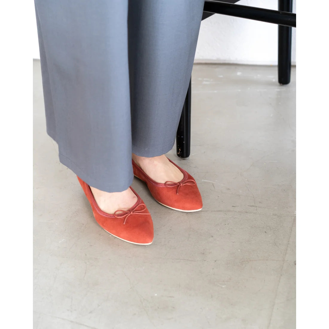日本製【珍珠色調防水】Emma Francis尖頭平底芭蕾舞鞋(01b-L S129)(orange leather suede)（オレンジ レザースエード）