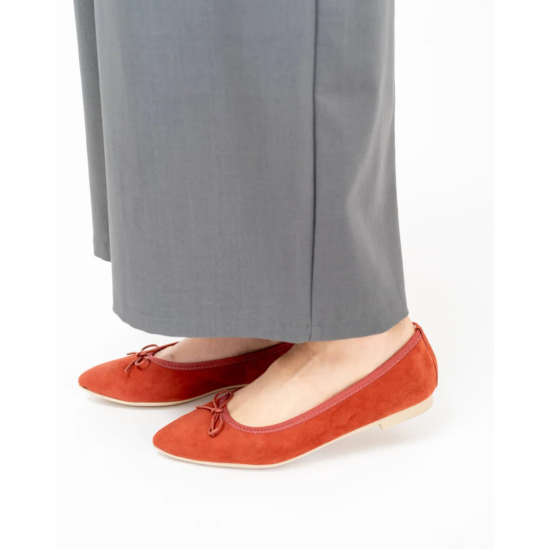 日本製【珍珠色調防水】Emma Francis尖頭平底芭蕾舞鞋(01b-L S129)(orange leather suede)（オレンジ レザースエード）