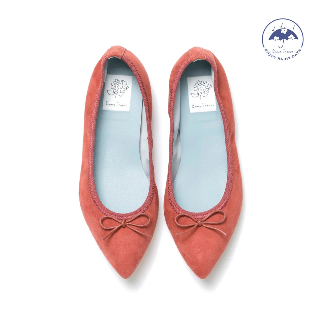 日本製【珍珠色調防水】Emma Francis尖頭平底芭蕾舞鞋(01b-L S129)(orange leather suede)（オレンジ レザースエード）