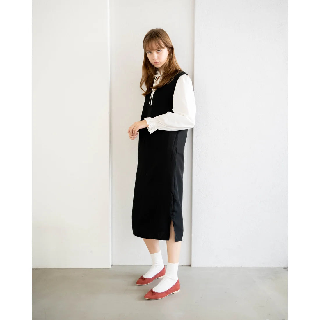 日本製【珍珠色調防水】Emma Francis尖頭平底芭蕾舞鞋(01b-L S129)(orange leather suede)（オレンジ レザースエード）