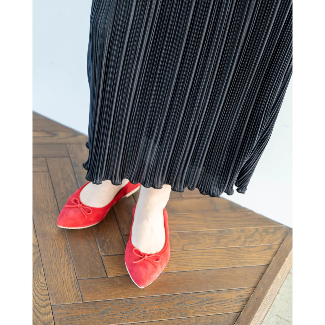 日本製【珍珠色調防水】Emma Francis尖頭平底芭蕾舞鞋 (01b-L S135) (Red leather suede)（レッド レザースエード）