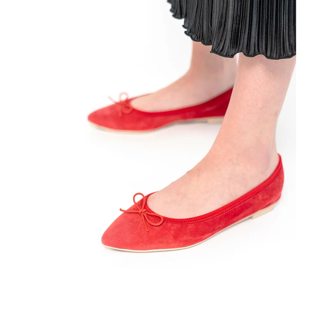 日本製【珍珠色調防水】Emma Francis尖頭平底芭蕾舞鞋 (01b-L S135) (Red leather suede)（レッド レザースエード）