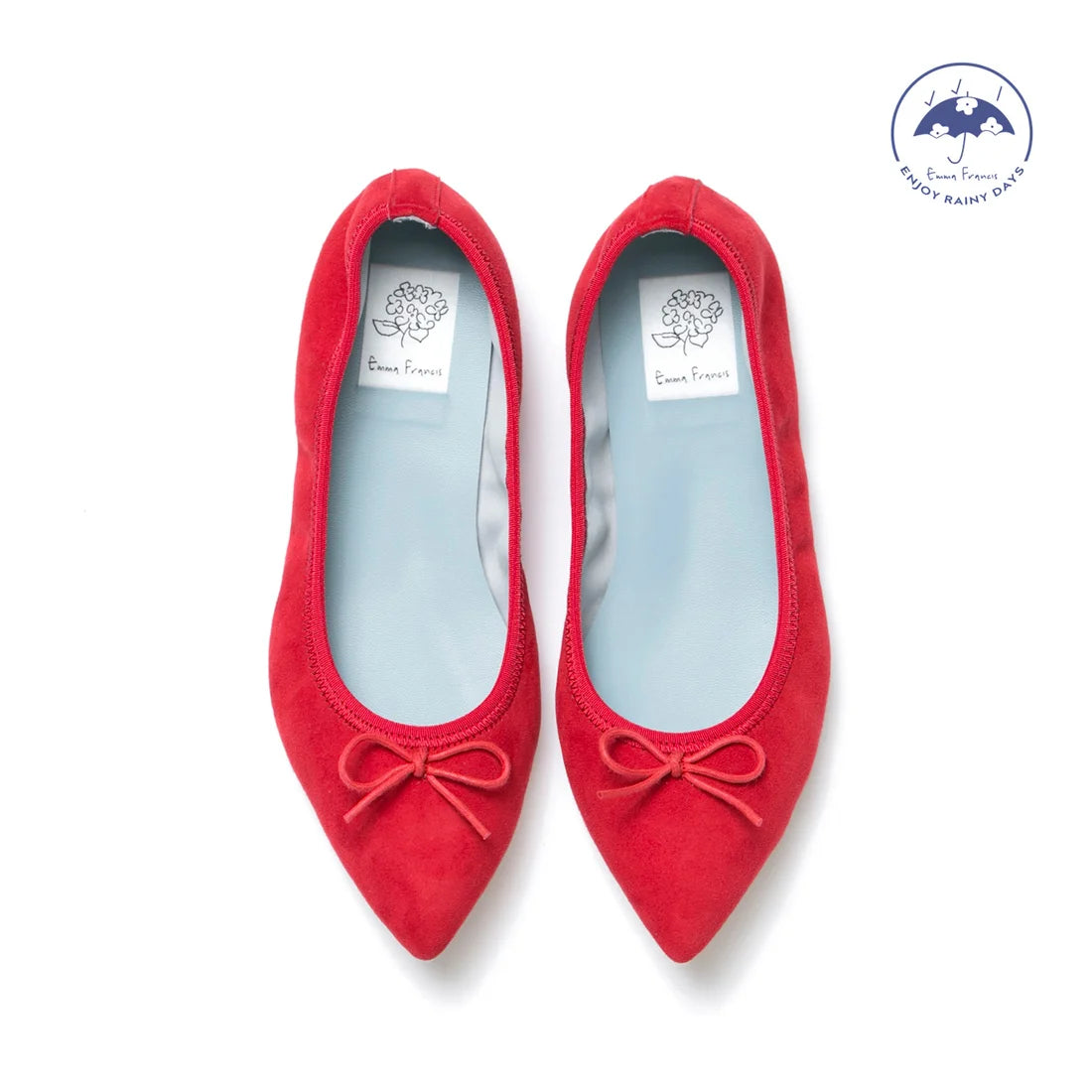日本製【珍珠色調防水】Emma Francis尖頭平底芭蕾舞鞋 (01b-L S135) (Red leather suede)（レッド レザースエード）