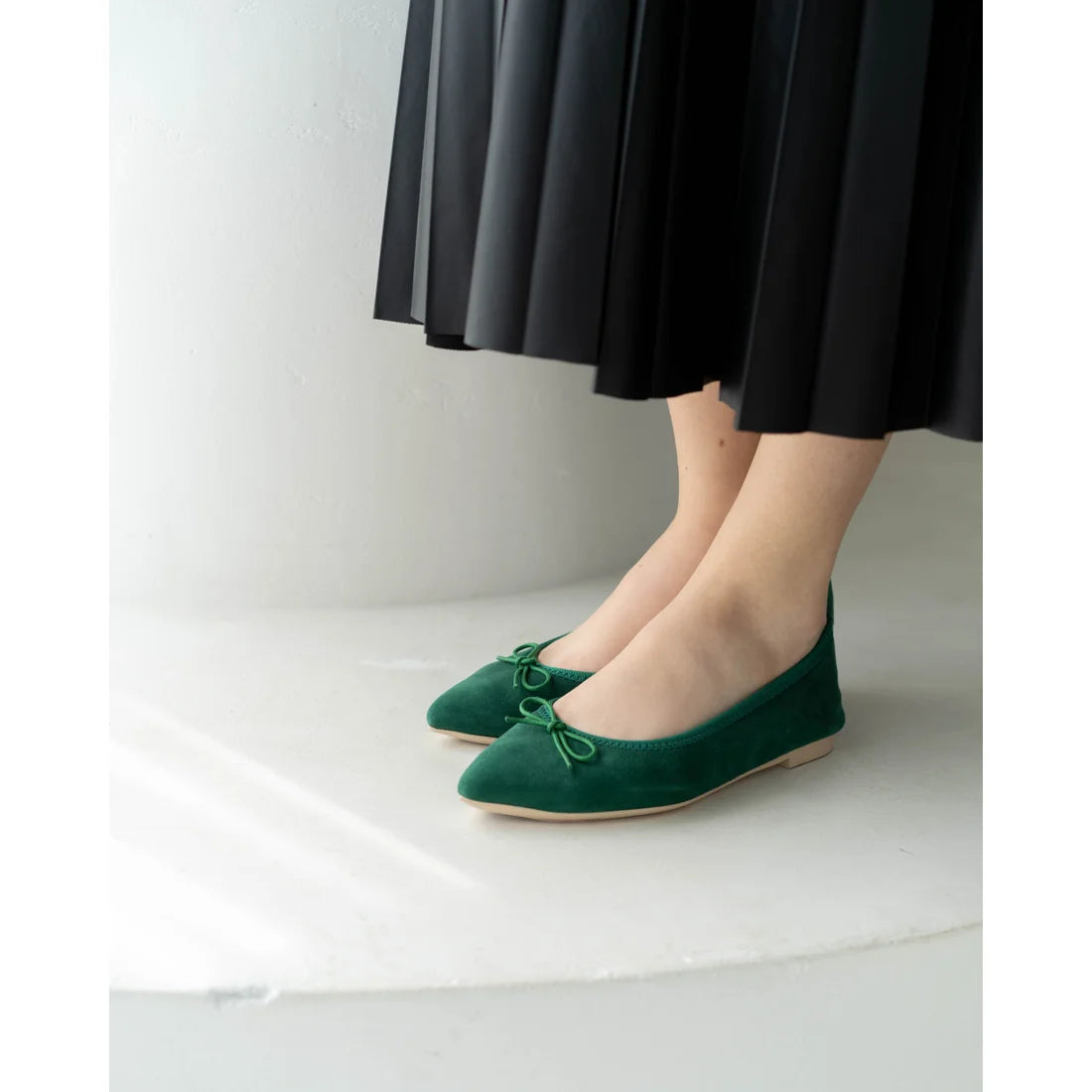 日本製【珍珠色調防水】Emma Francis尖頭平底芭蕾舞鞋 (01b-L S111) (Green leather suede)（グリーン レザースエード）