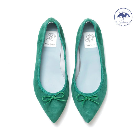 日本製【珍珠色調防水】Emma Francis尖頭平底芭蕾舞鞋 (01b-L S111) (Green leather suede)（グリーン レザースエード）