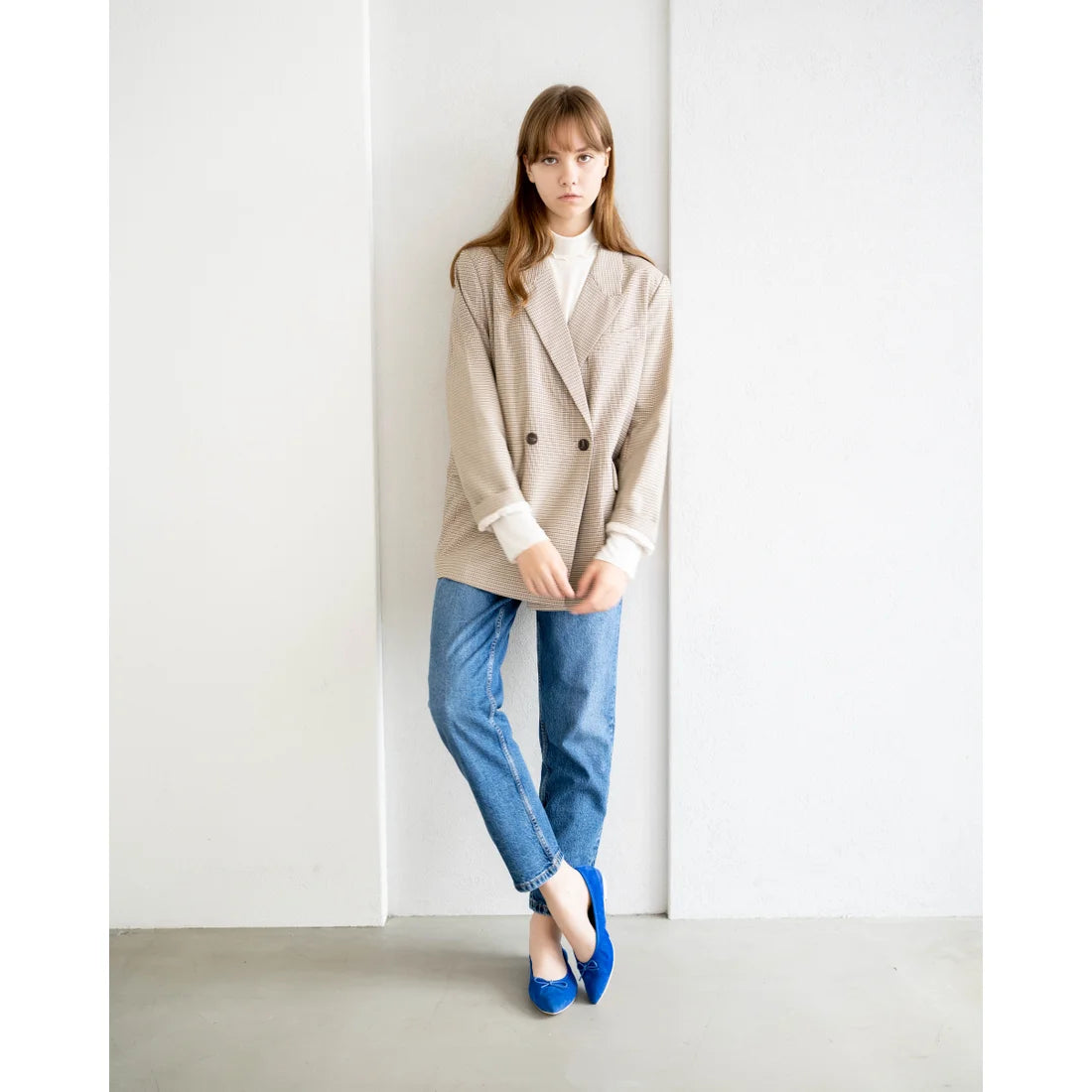 日本製【珍珠色調防水】Emma Francis尖頭平底芭蕾舞鞋 (01b-L S120) (Blue leather suede)（ブルー レザースエード）