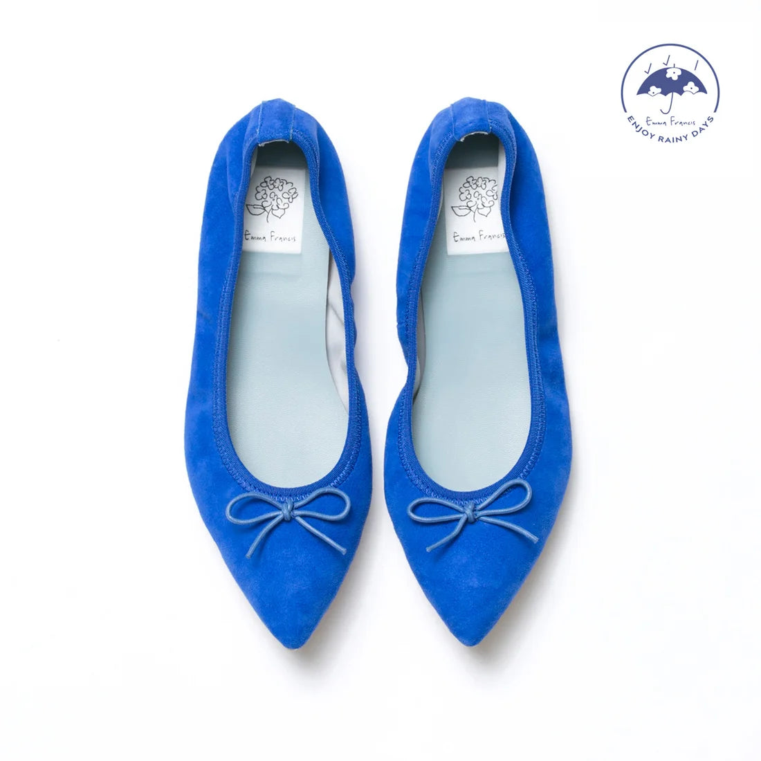 日本製【珍珠色調防水】Emma Francis尖頭平底芭蕾舞鞋 (01b-L S120) (Blue leather suede)（ブルー レザースエード）
