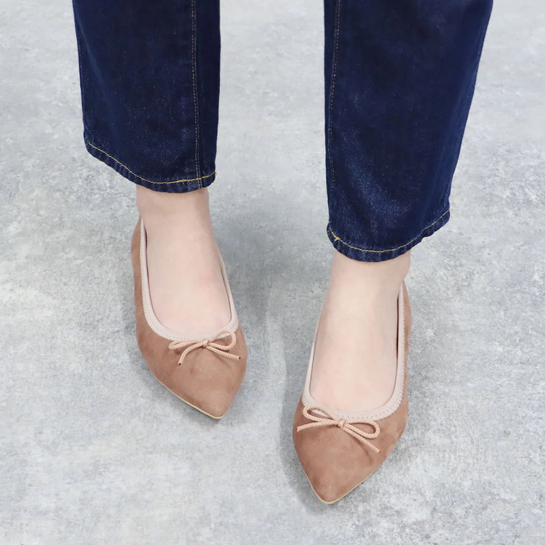 日本製【珍珠色調防水】Emma Francis尖頭平底芭蕾舞鞋 (01b-L S120) (Blue leather suede)（ブルー レザースエード）