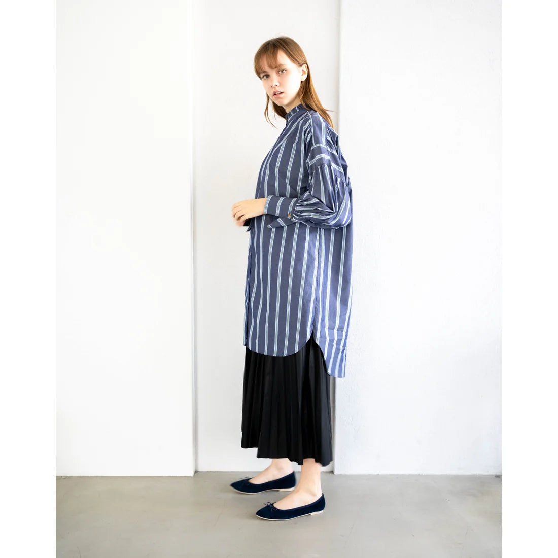 日本製【珍珠色調防水】Emma Francis尖頭平底芭蕾舞鞋(01b-L S117)(Navy leather suede)（ネイビー レザースエード）