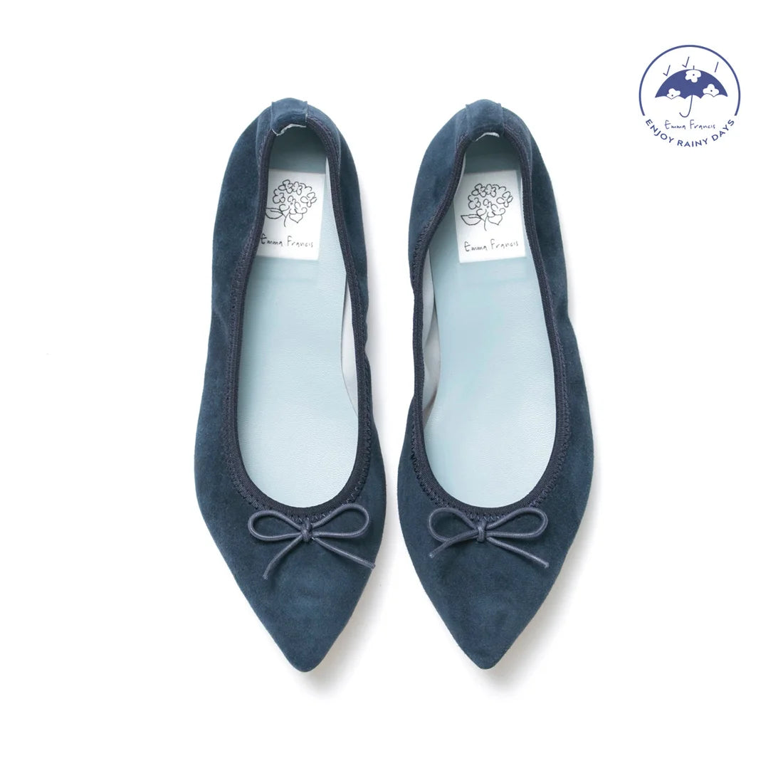 日本製【珍珠色調防水】Emma Francis尖頭平底芭蕾舞鞋(01b-L S117)(Navy leather suede)（ネイビー レザースエード）
