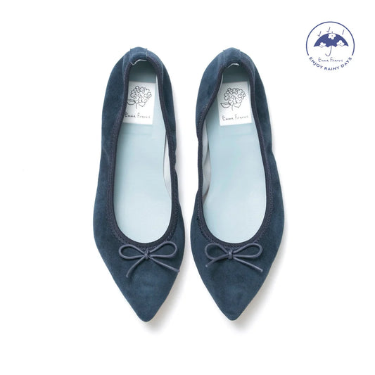 日本製【珍珠色調防水】Emma Francis尖頭平底芭蕾舞鞋(01b-L S117)(Navy leather suede)（ネイビー レザースエード）