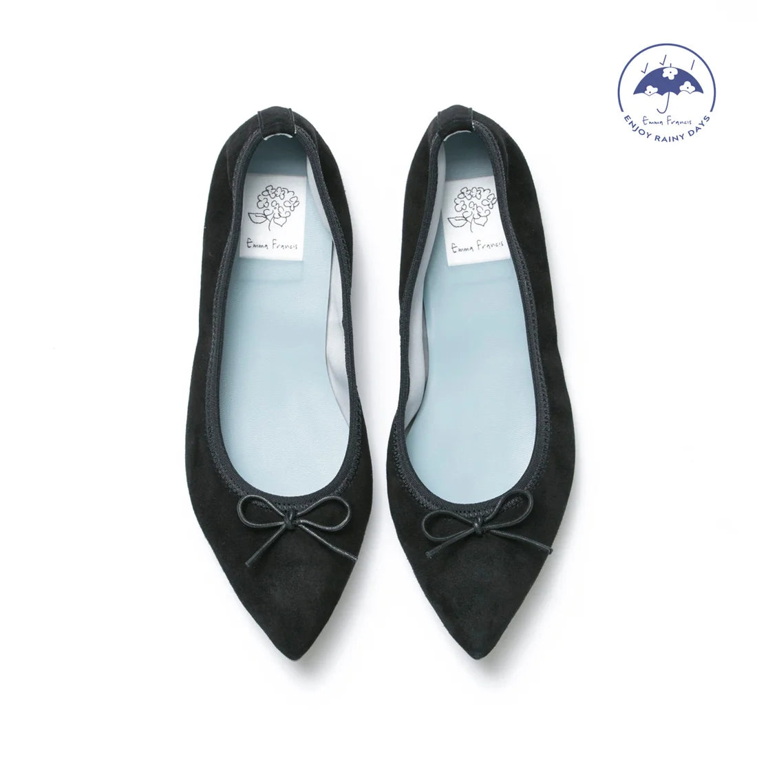 日本製【珍珠色調防水】Emma Francis尖頭平底芭蕾舞鞋(01b-L S101)(Black leather suede)（ブラック レザースエード）