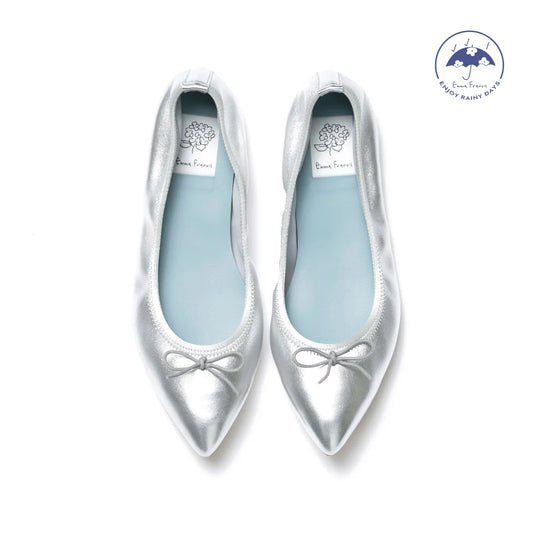 日本製【珍珠色調防水】Emma Francis尖頭平底芭蕾舞鞋 (01b-L M162) (Silver leather suede)（シルバー レザースエード）