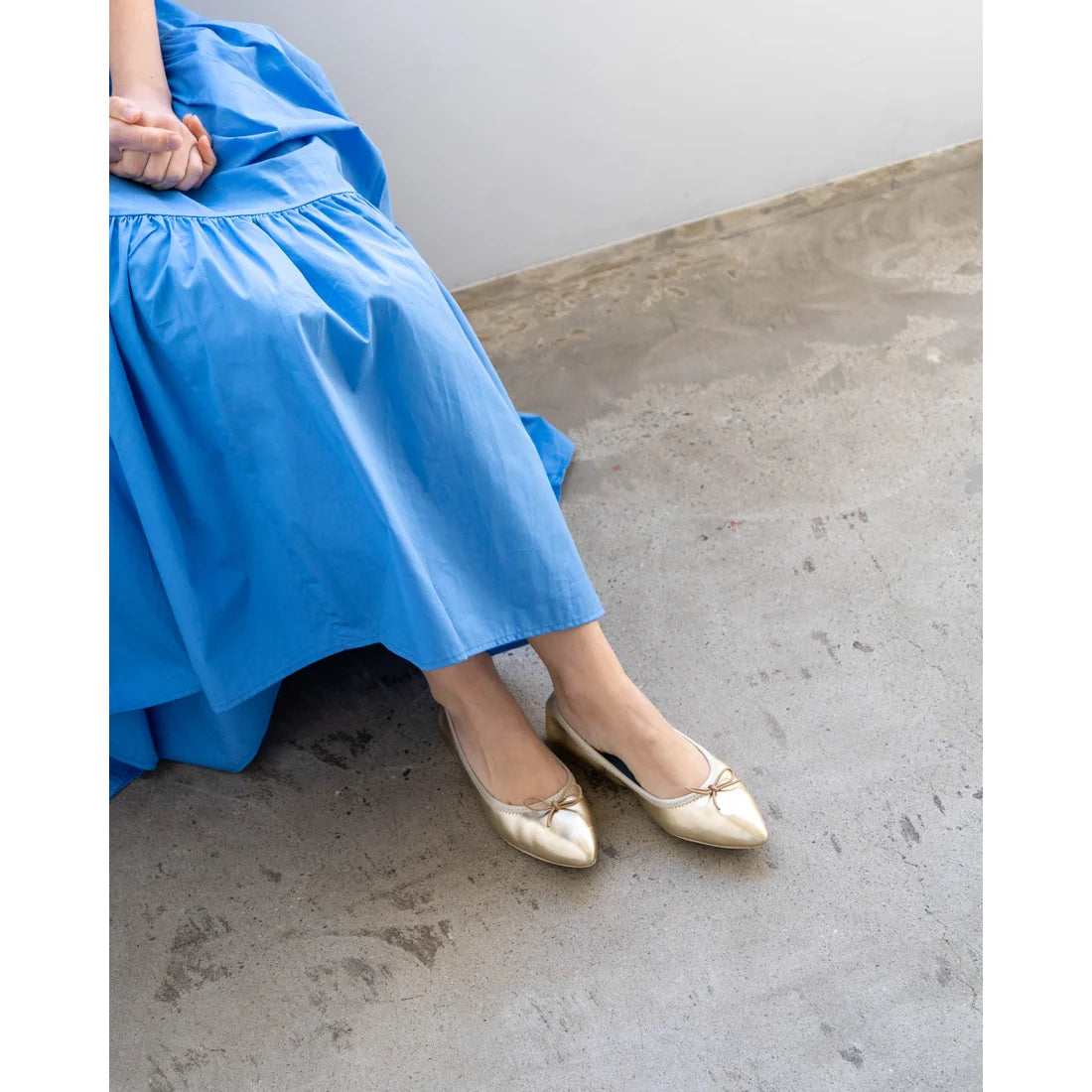 日本製【珍珠色調防水】Emma Francis尖頭平底芭蕾舞鞋 (01b-L M164) (Gold leather suede)（ゴールド レザースエード）