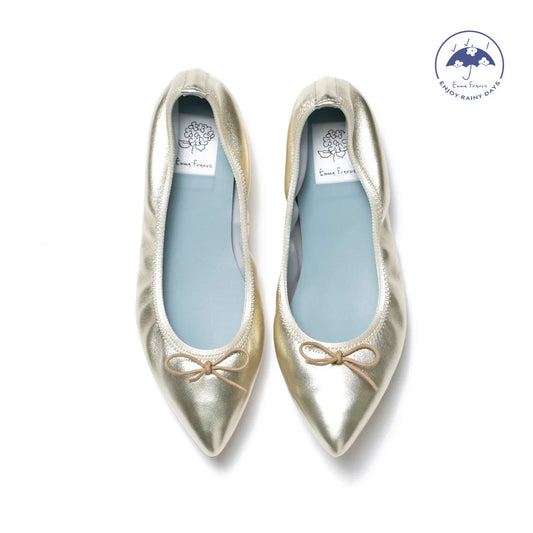 日本製【珍珠色調防水】Emma Francis尖頭平底芭蕾舞鞋 (01b-L M164) (Gold leather suede)（ゴールド レザースエード）