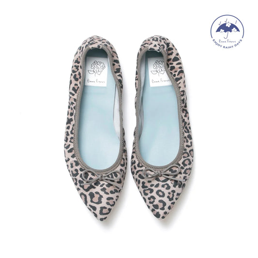 日本製【珍珠色調防水】Emma Francis尖頭平底芭蕾舞鞋(01b-L S334)(Leopard print leather suede)（レオパード柄 レザースエード）