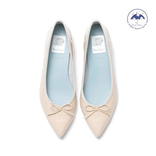 日本製【晴雨兼容】Emma Francis尖頭平底芭蕾舞晴雨鞋(01a-E 108)(Beige enamel) （ベージュ エナメル）