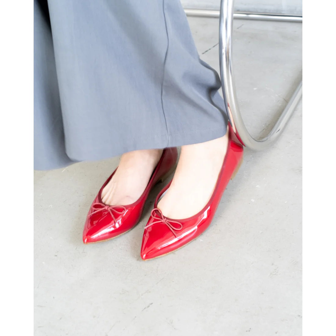 日本製【晴雨兼容】Emma Francis尖頭平底芭蕾舞晴雨鞋(01a-E 135)(Dark red enamel)（ダークレッド エナメル）