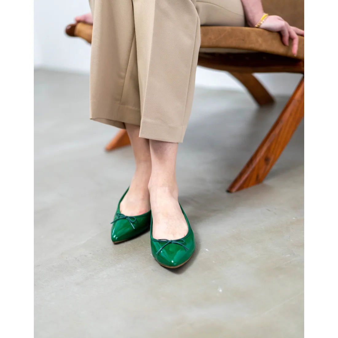 日本製【晴雨兼容】Emma Francis尖頭平底芭蕾舞晴雨鞋(01a-E 111)(Green enamel)（グリーン エナメル）