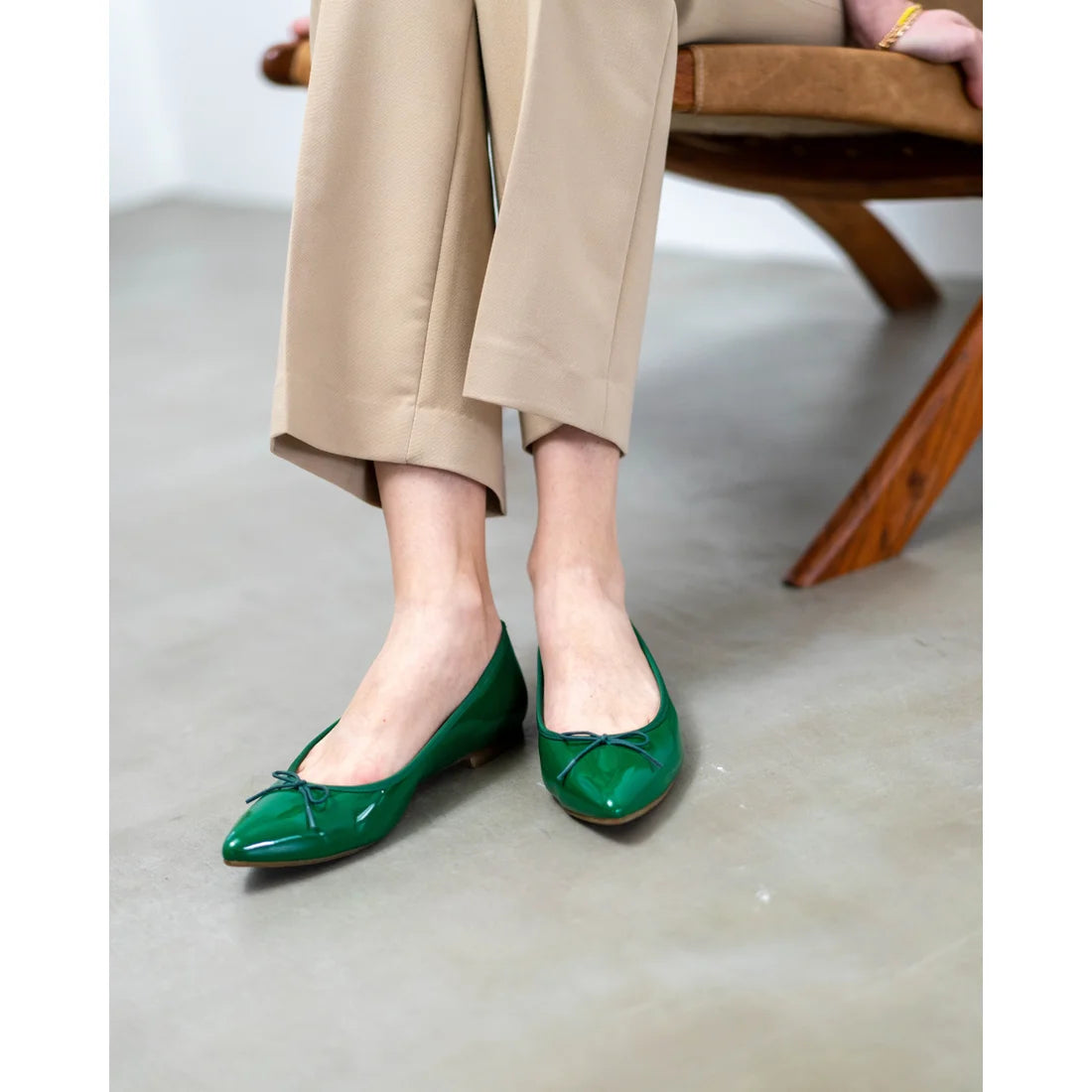 日本製【晴雨兼容】Emma Francis尖頭平底芭蕾舞晴雨鞋(01a-E 111)(Green enamel)（グリーン エナメル）