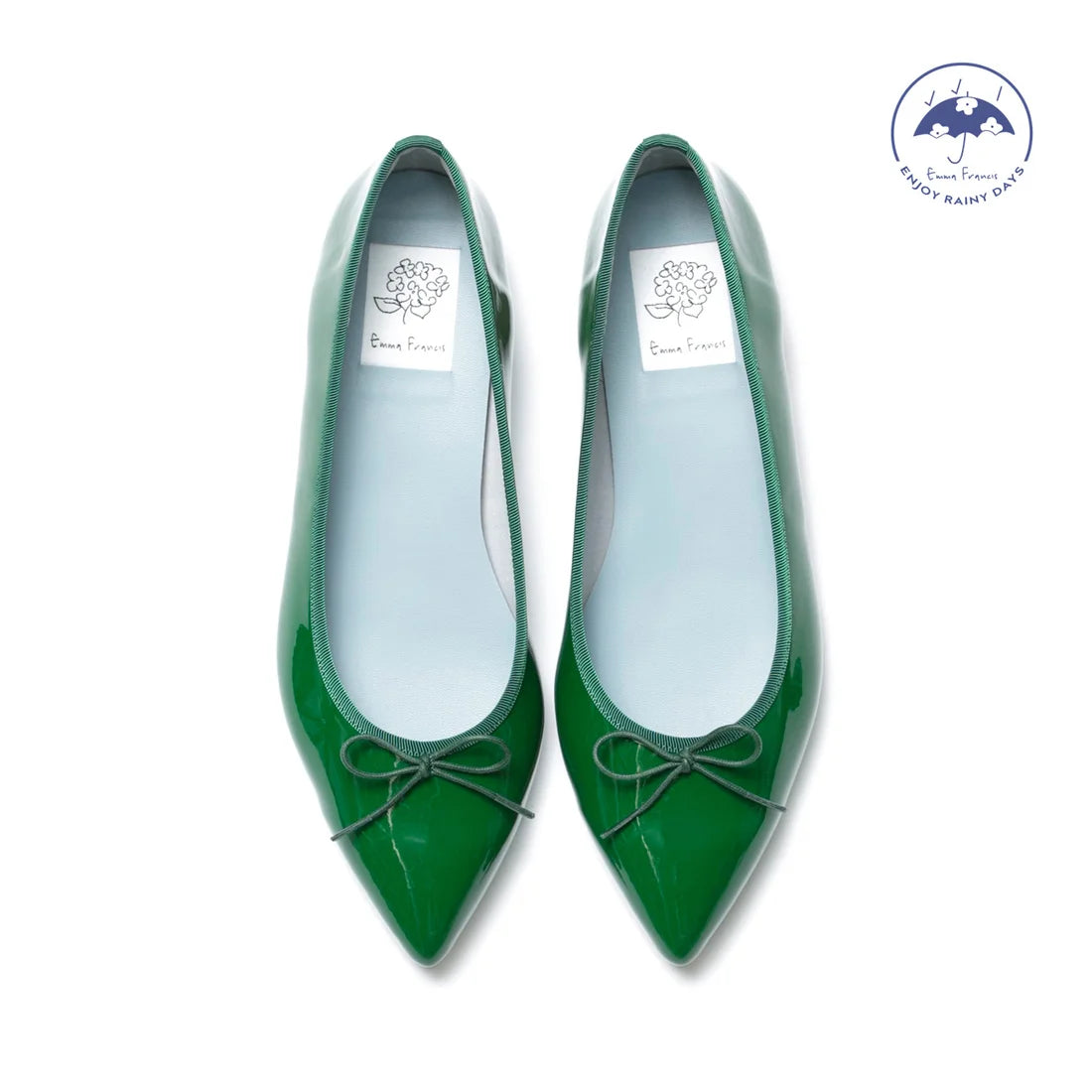 日本製【晴雨兼容】Emma Francis尖頭平底芭蕾舞晴雨鞋(01a-E 111)(Green enamel)（グリーン エナメル）