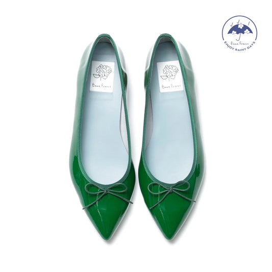 日本製【晴雨兼容】Emma Francis尖頭平底芭蕾舞晴雨鞋(01a-E 111)(Green enamel)（グリーン エナメル）