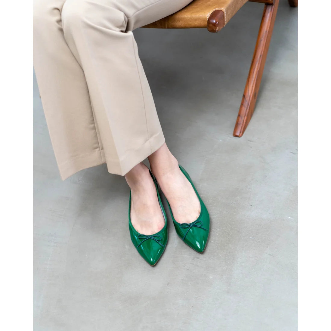 日本製【晴雨兼容】Emma Francis尖頭平底芭蕾舞晴雨鞋(01a-E 111)(Green enamel)（グリーン エナメル）