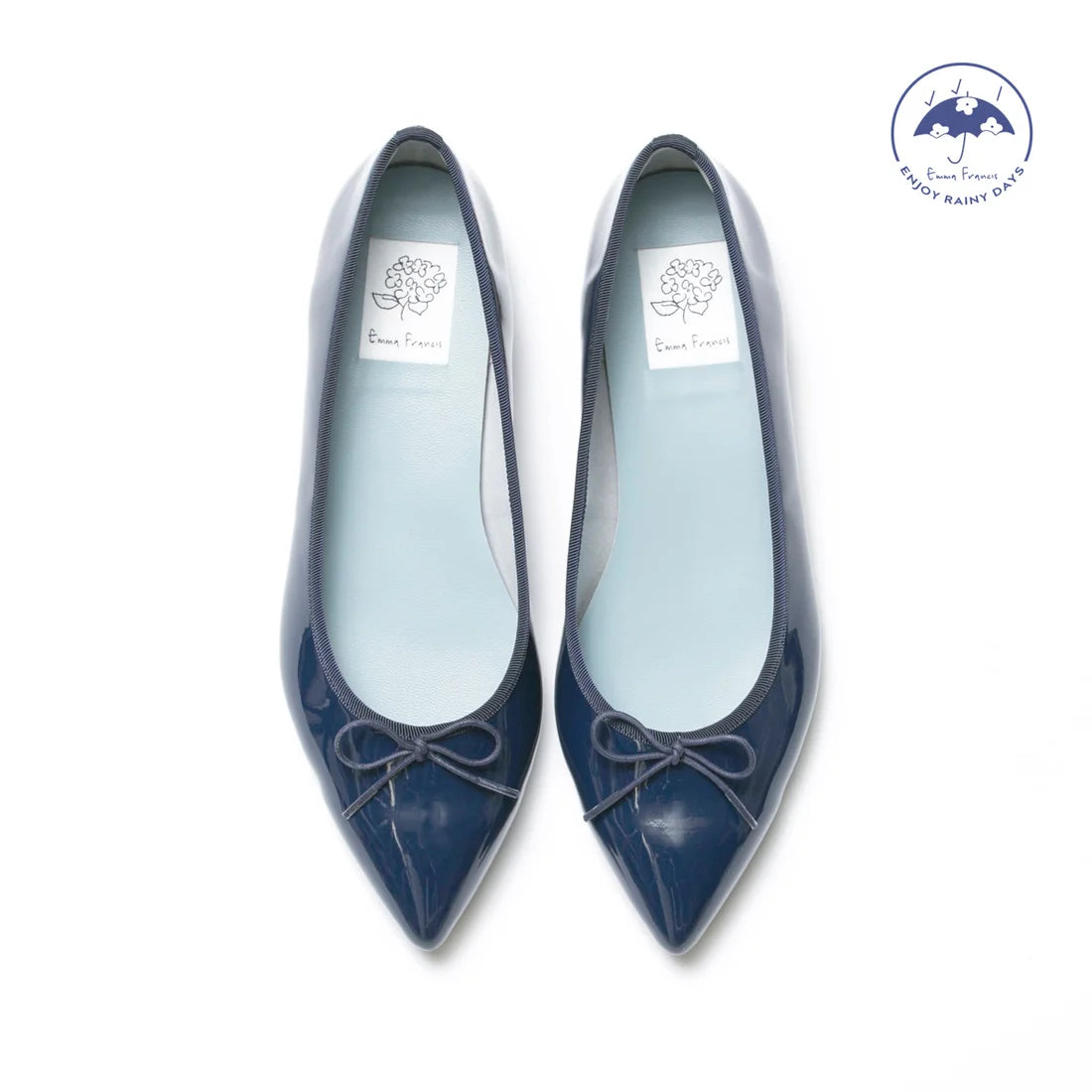 日本製【晴雨兼容】Emma Francis尖頭平底芭蕾舞晴雨鞋(01a-E 117)(Navy Enamel)（ネイビー エナメル）