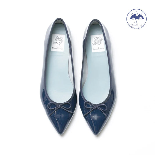 日本製【晴雨兼容】Emma Francis尖頭平底芭蕾舞晴雨鞋(01a-E 117)(Navy Enamel)（ネイビー エナメル）