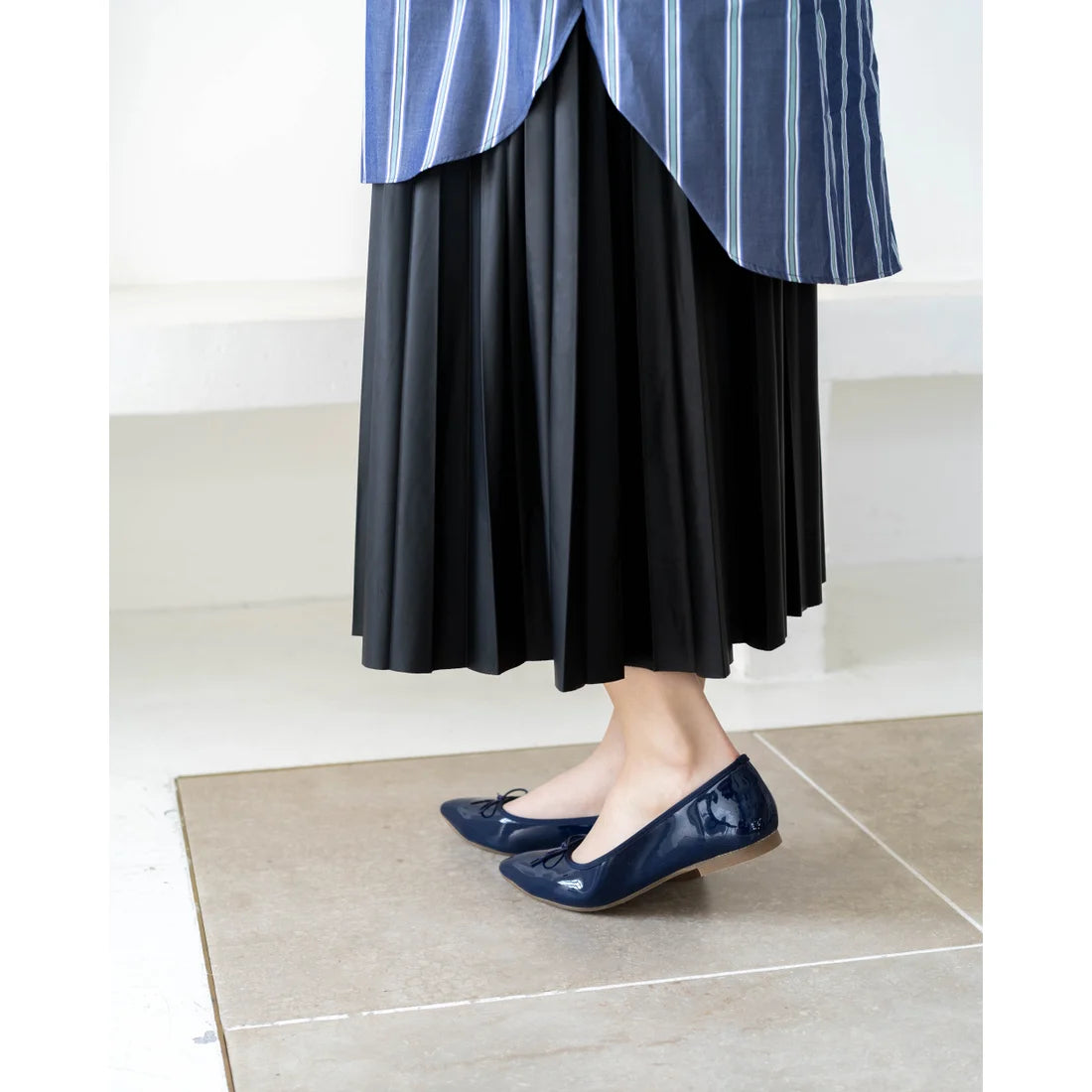 日本製【晴雨兼容】Emma Francis尖頭平底芭蕾舞晴雨鞋(01a-E 117)(Navy Enamel)（ネイビー エナメル）
