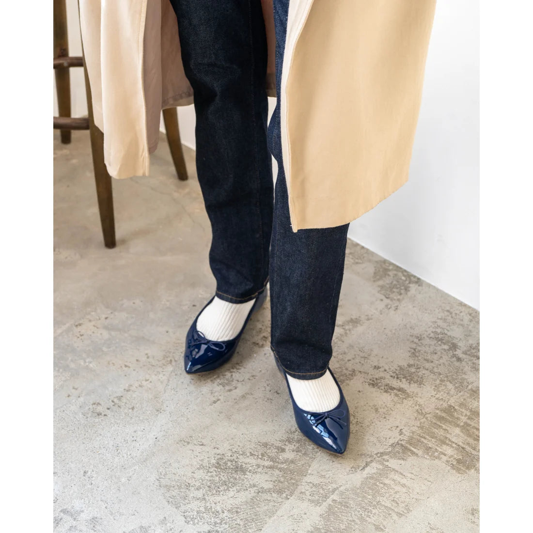 日本製【晴雨兼容】Emma Francis尖頭平底芭蕾舞晴雨鞋(01a-E 117)(Navy Enamel)（ネイビー エナメル）