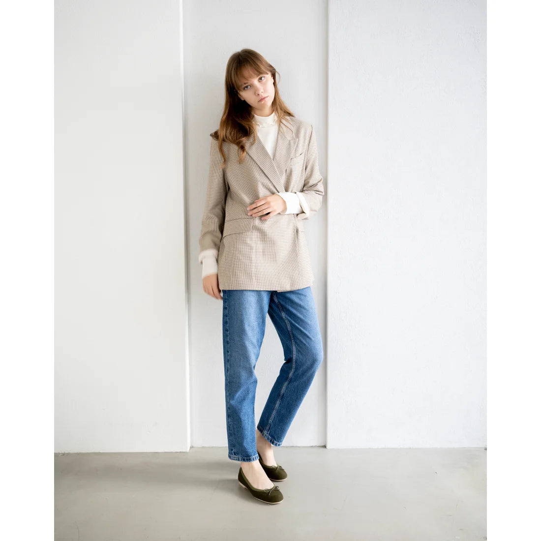 日本製【珍珠色調防水】Emma Francis圓頭平底芭蕾舞鞋(02b-L S147)(Khaki leather suede)（カーキ レザースエード）