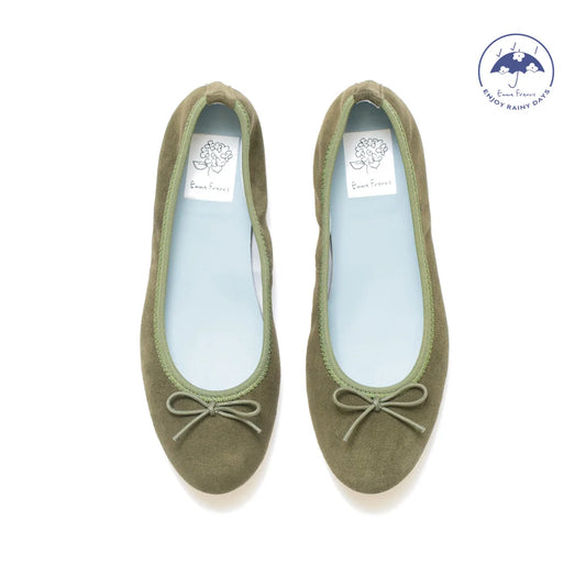 日本製【珍珠色調防水】Emma Francis圓頭平底芭蕾舞鞋(02b-L S147)(Khaki leather suede)（カーキ レザースエード）