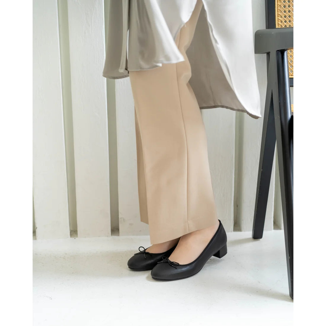 [蘋果皮][防水]Emma Francis 3cm後跟芭蕾舞鞋（黑蘋果皮光滑）(3001a-AP 101)(rack apple leather smooth)（ラック アップルレザースムース）