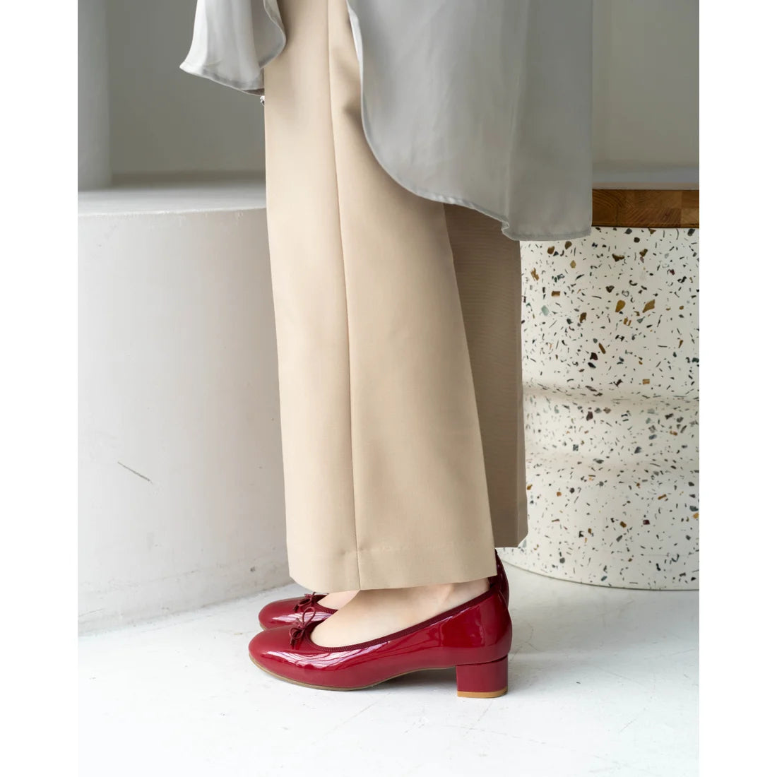 日本製【相容雨天】Emma Francis 圓頭3cm跟芭蕾舞鞋(3001a-E 135)(Red enamel)（レッド エナメル）