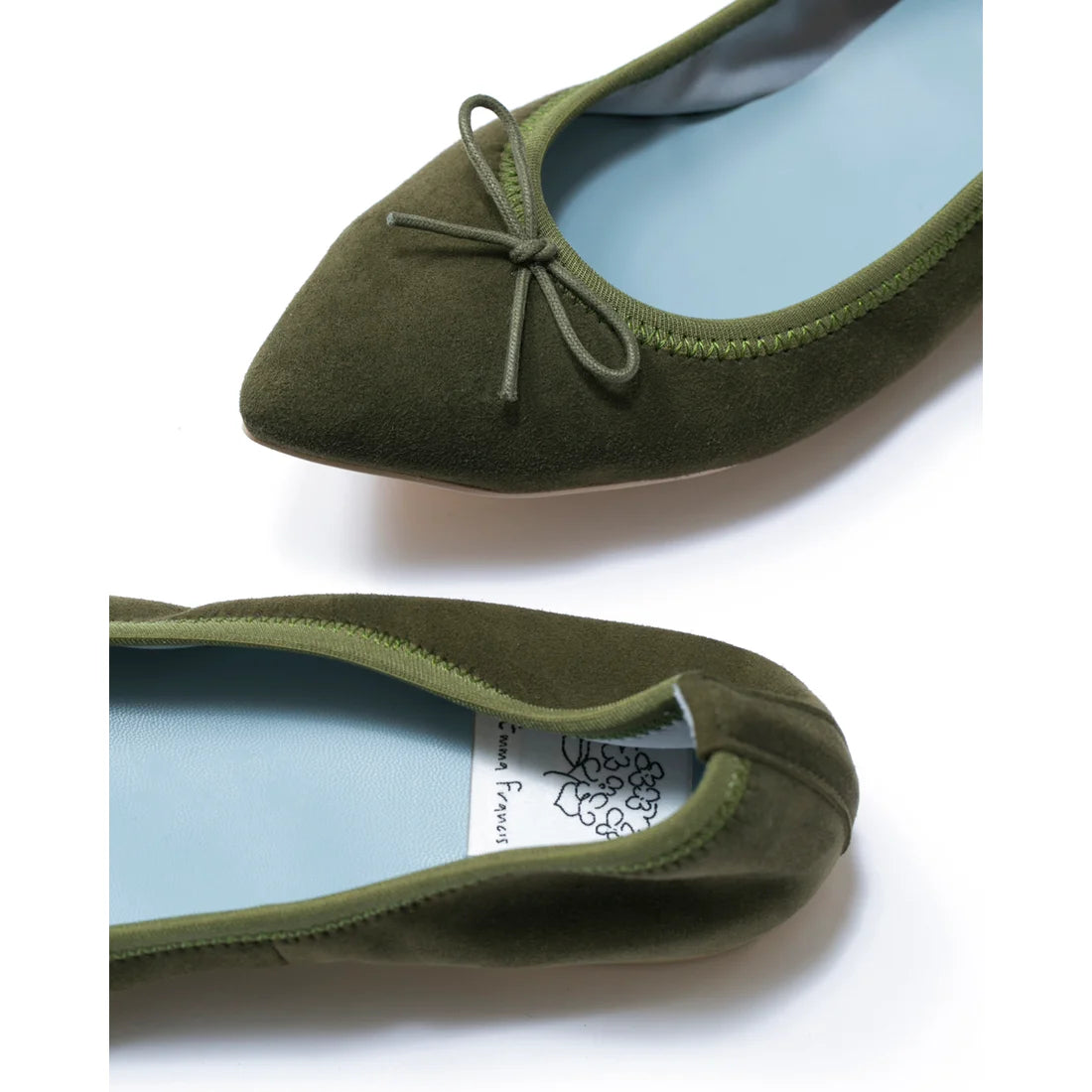 日本製【珍珠色調防水】Emma Francis尖頭平底芭蕾舞鞋 (01b-L S147) (Khaki leather suede)（カーキ レザースエード）