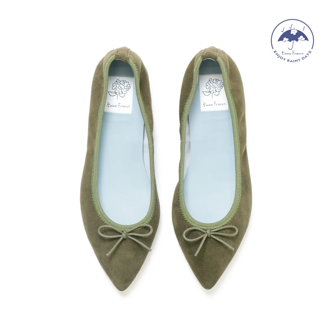 日本製【珍珠色調防水】Emma Francis尖頭平底芭蕾舞鞋 (01b-L S147) (Khaki leather suede)（カーキ レザースエード）
