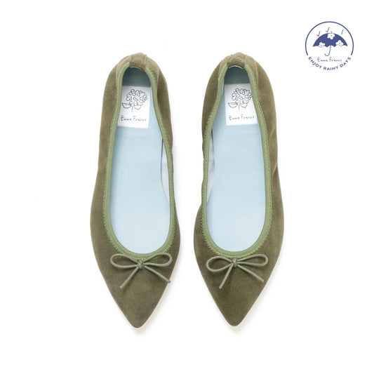 日本製【珍珠色調防水】Emma Francis尖頭平底芭蕾舞鞋 (01b-L S147) (Khaki leather suede)（カーキ レザースエード）