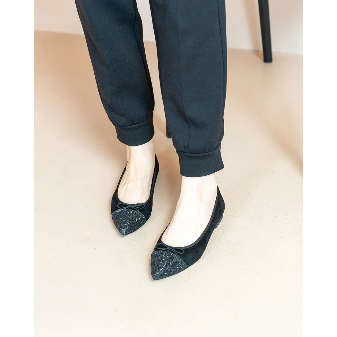 日本製 Emma Francis 絨面革尖頭平底芭蕾舞鞋 (01l-S 101)(Black suede)（ブラック スエード）