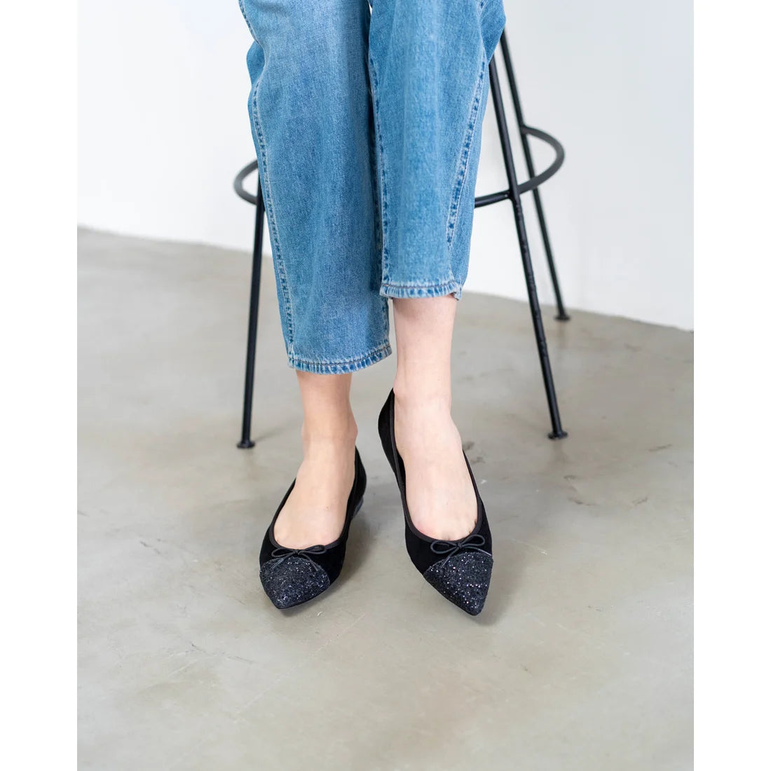 日本製 Emma Francis 絨面革尖頭平底芭蕾舞鞋 (01l-S 101)(Black suede)（ブラック スエード）