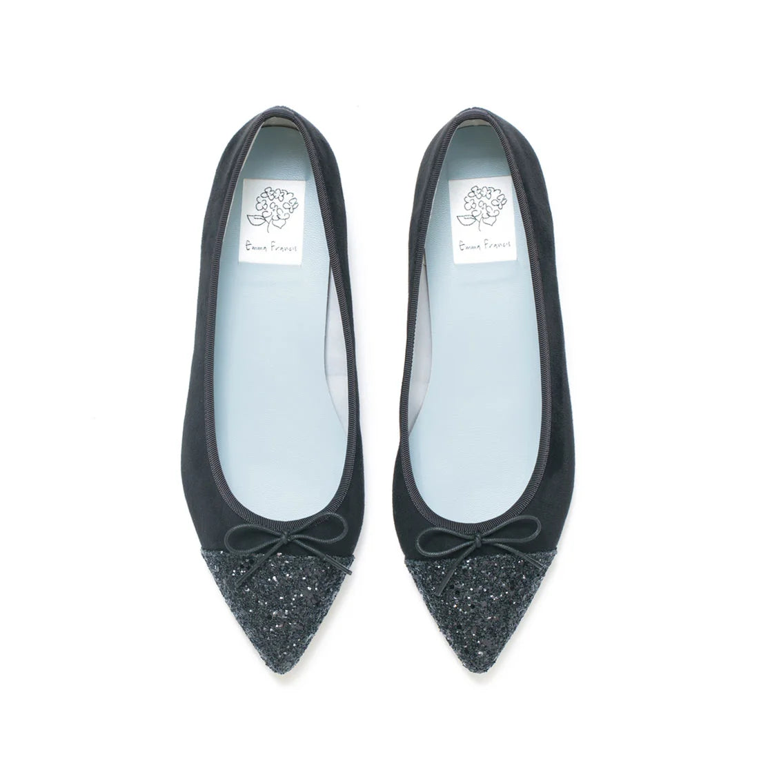 日本製 Emma Francis 絨面革尖頭平底芭蕾舞鞋 (01l-S 101)(Black suede)（ブラック スエード）