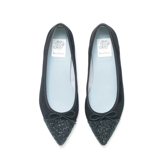 日本製 Emma Francis 絨面革尖頭平底芭蕾舞鞋 (01l-S 101)(Black suede)（ブラック スエード）