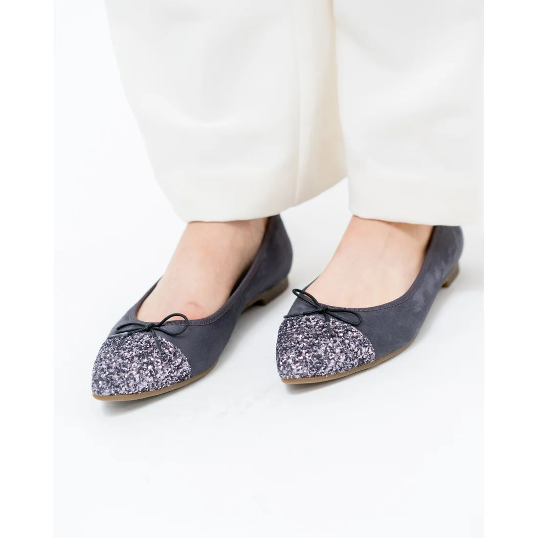 日本製 Emma Francis 絨面革尖頭平底芭蕾舞鞋 (01l-S 153)(Gray suede)（グレー スエード）