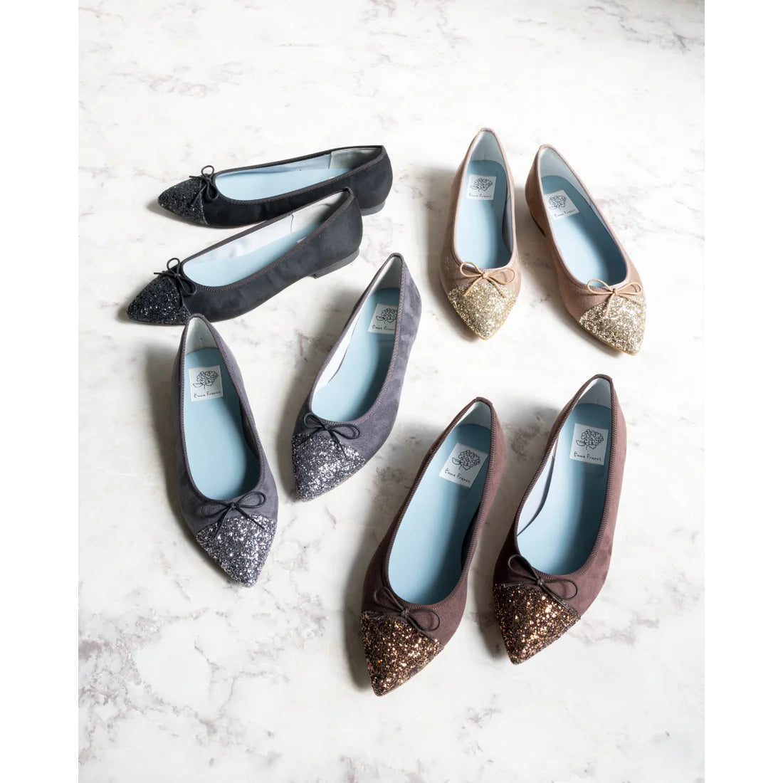 日本製 Emma Francis 絨面革尖頭平底芭蕾舞鞋 (01l-S 155)(Charcoal gray suede)（チャコールグレー スエード）