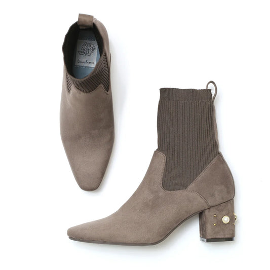 日本製Emma Francis 珍珠跟針織靴（炭灰色麂皮）(9006-S 155)(charcoal gray suede)(charcoal gray suede）