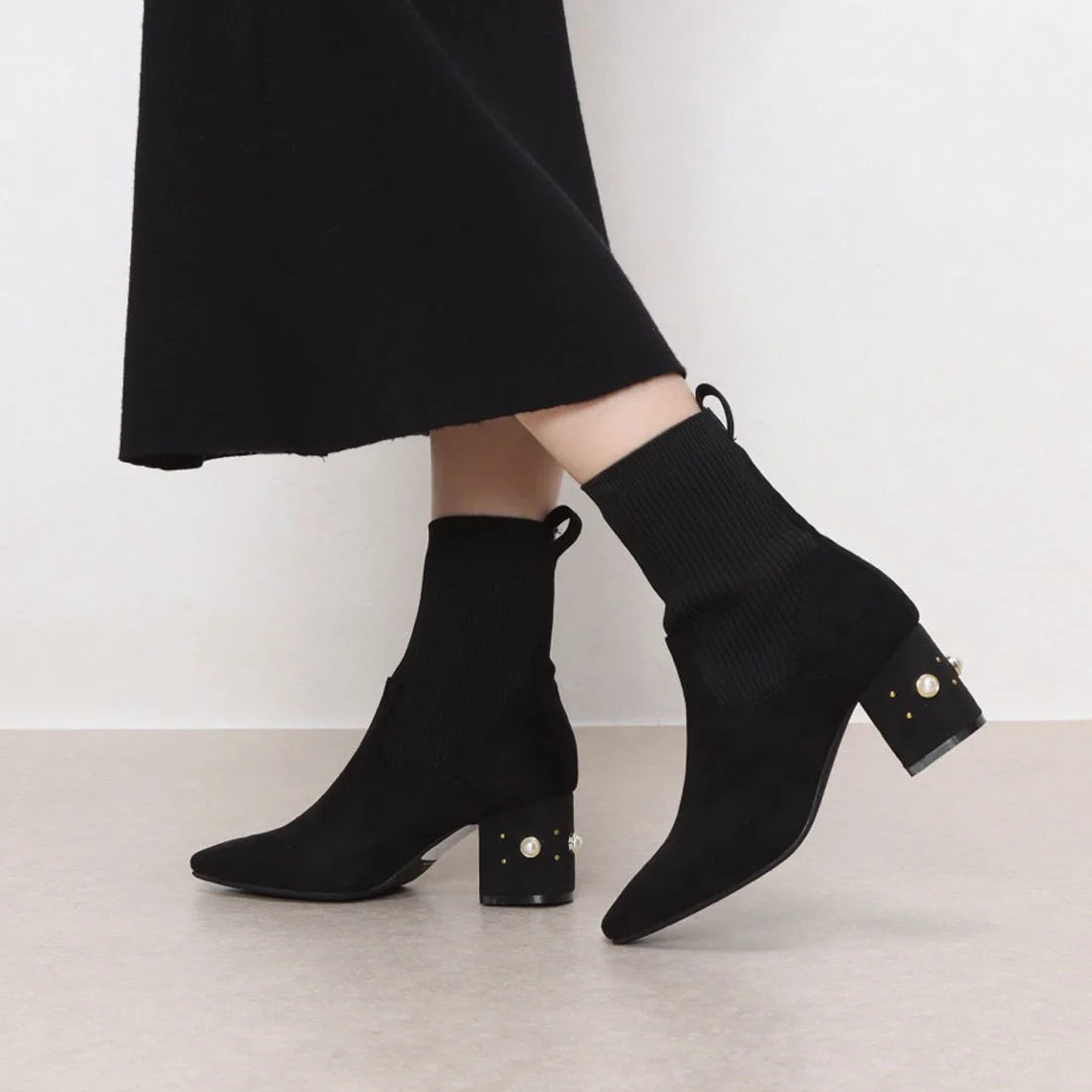 日本製Emma Francis 珍珠跟針織靴（炭灰色麂皮）(9006-S 155)(charcoal gray suede)(charcoal gray suede）