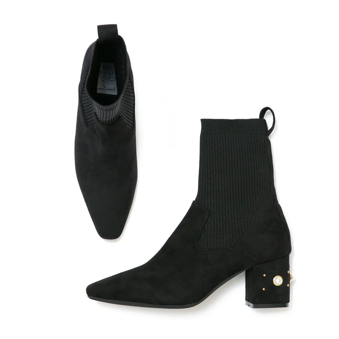 日本製Emma Francis 珍珠跟針織靴（黑色絨面革）(9006-S 101)(black suede)(ブラック スエード）